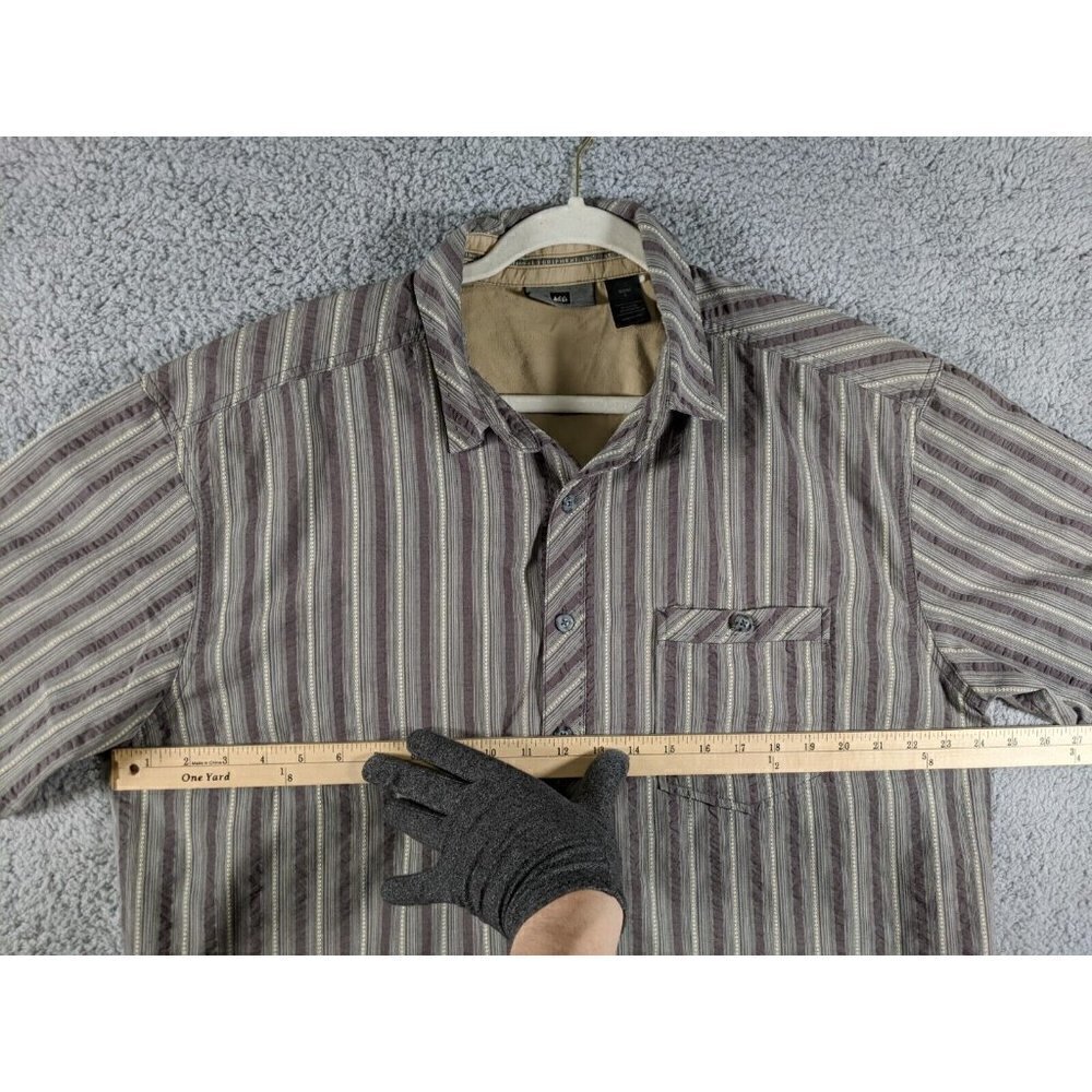 REI Button Shirt Mens Large Cotton Poly Green Gray Stripe Short Sleeve - Picture 9 of 11
